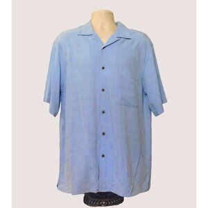 Jos A Bank Tropical Shirt Mens M Blue Casual Hawaiian Palm Tree Short Slv Pocket